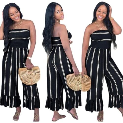 Female Romper 2021 Women Sexy Tube Top Jumpsuit Summer Loose Fashion Casual Striped Contrast Color Jumpsuit Women Summer Dress