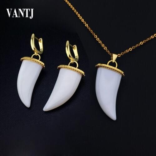 VANTJ 10K Yellow Gold Jewelry Sets Elegant Natural White Shell Fine Jewelry for Women Lady Party Wedding Gift whit Box