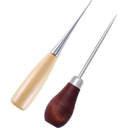 1Pc Hole Punches Professional Cloth Awl Sewing Tool Hole Punching Leather Wood Handle Steel awl Craft Stitching Leather