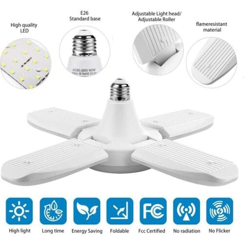 1PC Led Lamp Led Bulb 38W Lampada Led Light Bulb AC 85-265V Foldable Fan Blade Lights Lighting For Living Room Garage Light
