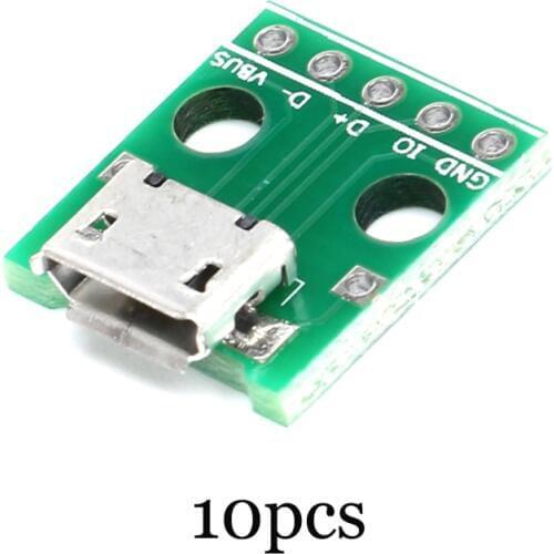 10pcs Micro USB To DIP Adapter 5pin Female Connector Module 5-Pin Pinboard B Type PCB 2.54 MM Board Panel Female