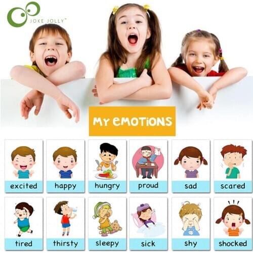 14pcs Montessori Baby English Learning Cards Cartoon Emotion Flash Cards Children Early Educational Toys Kids Memory Game ZXH