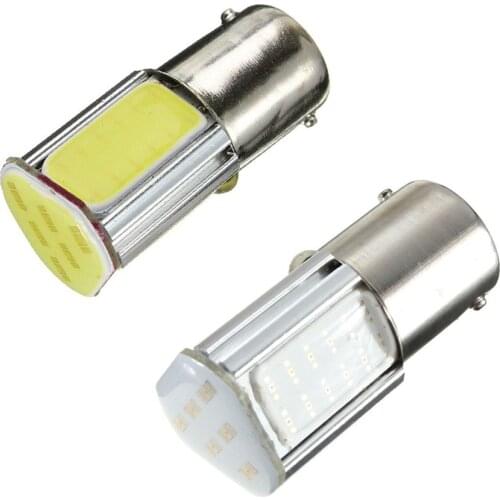2 Pcs 1156 BA15S 382 P21W 4 COB LED 5W Car Turn Signal Reverse Back Light Bulb 12V white light