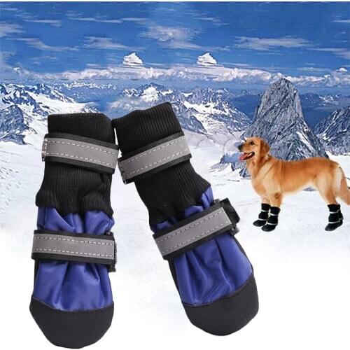 4pcs Waterproof Winter Pet Dog Shoes Anti-slip Snow Pet Boots Paw Protector Warm Reflective