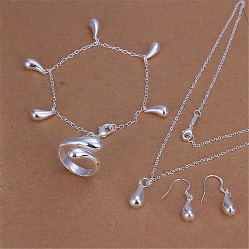 925 sterling Silver Water droplets Pendant Bracelet necklace earrings drop rings Jewelry sets for women Fashion Party good Gifts