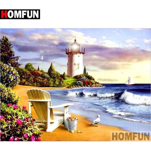 HOMFUN Full Square/Round Drill 5D DIY Diamond Painting "Lighthouse landscape" Embroidery Cross Stitch 5D Home Decor Gift A16981