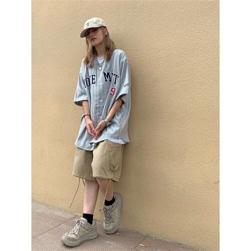 American Shirt Oversized Shirt Vintage Clothes Harajuku Clothes Mujer Collar Letters Print Camisas De Mujer Denim Shirts