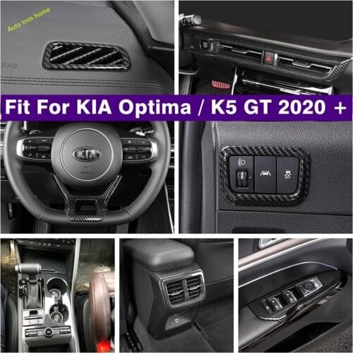Car Accessories Steering Wheel / Armrest Box Anti Kick Panel / Air AC Cover Trim For KIA Optima / K5 GT 2020 2021 Carbon Look