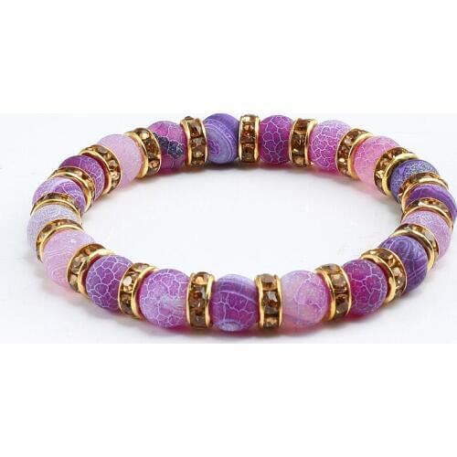 Fashion Handmade Womens Natural Stone Beaded Bracelets Men Jewelry Purple Weathering Beads Strand Bracelet For Couples Pulseras