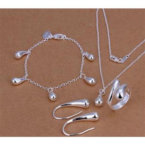 Factory price top quality jewelry N925 stamped silver plated drop jewelry sets necklace bracelet bangle earring ring SMTS223