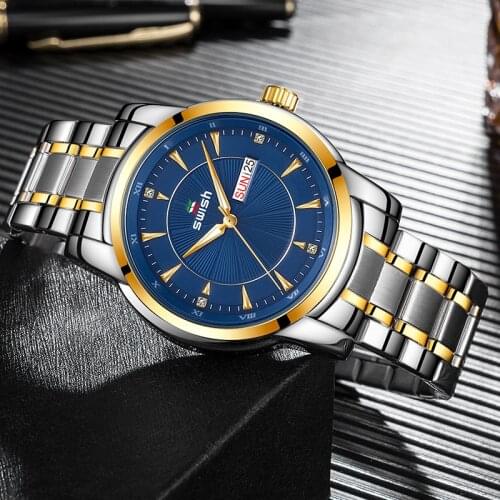 Blue Gold Quartz Men Watch Business Reloj Hombre Fashion Mens Watches Luxury Top Brand Luminous Steel Waterproof Wristwatches