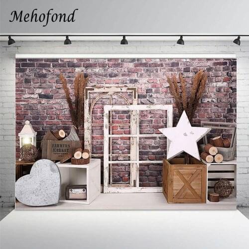 Farmers Market Cake Smash Background For Photo Studio Photography Props Retro Brick Wall Wood Window Reed Baby Birthday Backdrop