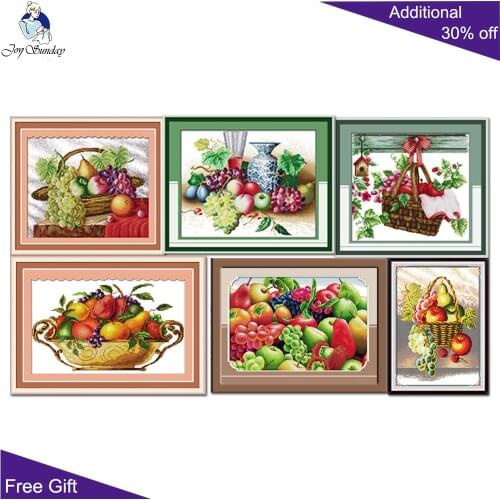 Joy Sunday Fruit Basket Kitchen Dinner Room Home Decor J005(1)(2)(3)J006J007J008 Stamped and Counted Fruit Basket Cross Stitch