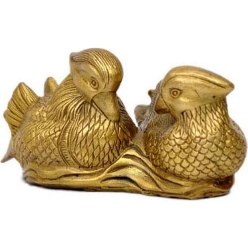 Chinas rare manual brass couple of mandarin duck statue carving