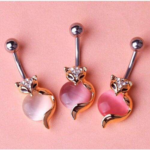 Navel Rings Creative Fox Shape Umbilical Ring Jewelry Fashion Opral Belly Button Ring Accessory Enamel Gift for Party Deco NEW