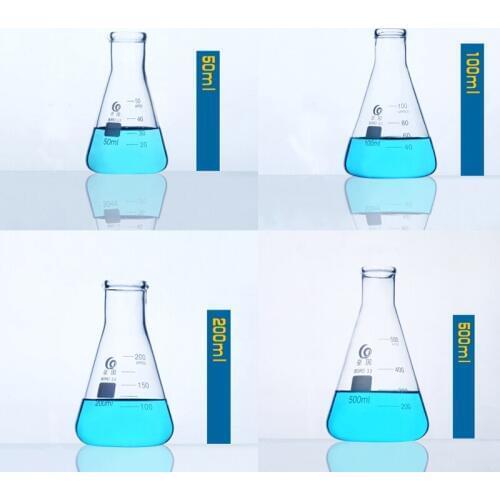 1 set Conical Glass Flask High Borosilicate Glass Erlenmeyer flask triangular Bottle high temperature resistance Lab
