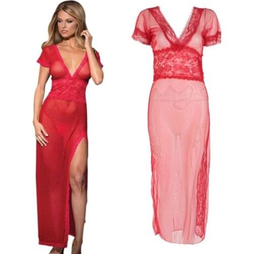 Grenadine lace sexy see-through long dress underwear thong women tight sexy underwear