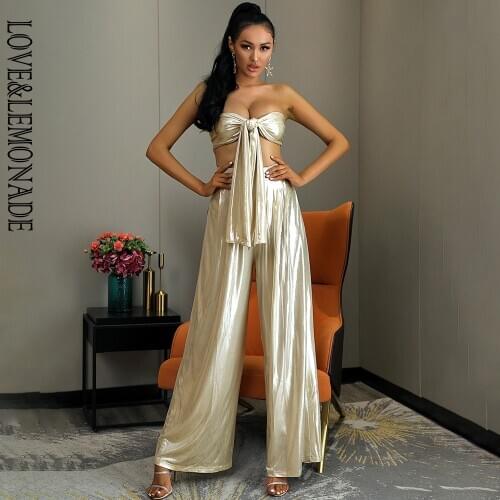 LOVE&LEMONADE Sexy Tube Top Changeable Lace High Waist APRICOT Reflective Knit Two-Pieces Set LM6473A