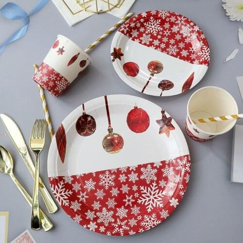 Christmas Decoration Tableware Set Christmas Snowflake Theme Disposable Cake Paper Plate Paper Cup Tableware Set