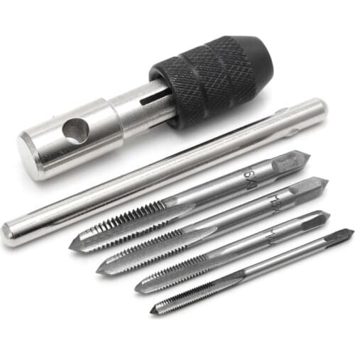 5 Pcs T Type Hand Screw Thread Taps Drill Kit M3 M4 M5 M6 Set w/Wrench G2AB