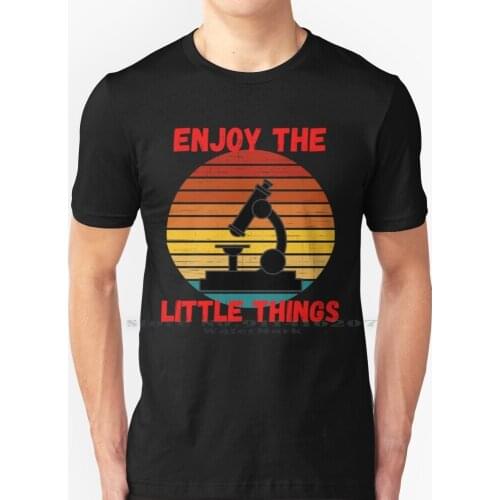 Enjoy The Little Things Retro Vintage Sunset With Microscope Micro T Shirt 100% Pure Cotton Lab Scientist Science Biology