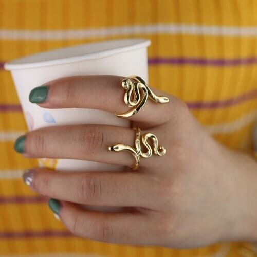 Cheaper gold color snake finger ring for women lady girl wedding mini adjust tiny band rings