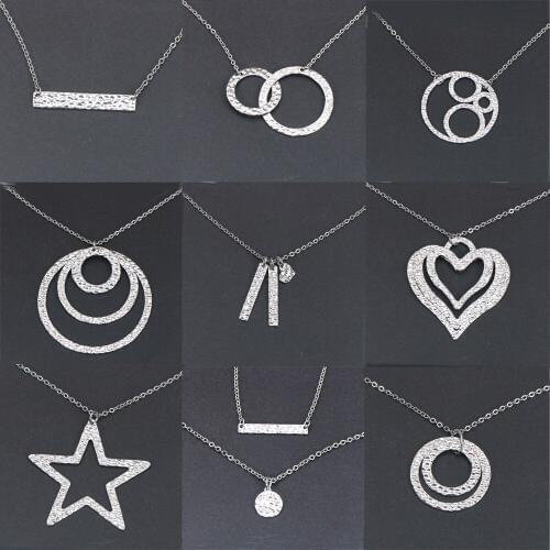 Legenstar Geometric Hammered Necklace For Women Silver Color Chocker Statement Pendant Necklace Link Chain Stainless Steel Jewel