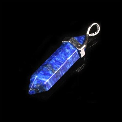 Hexagonal Column Natural Crystal Stone Charms Pendent Lapis lazuli Necklace Amethyste Pendulum For Women DIY Jewelry Hot Sale