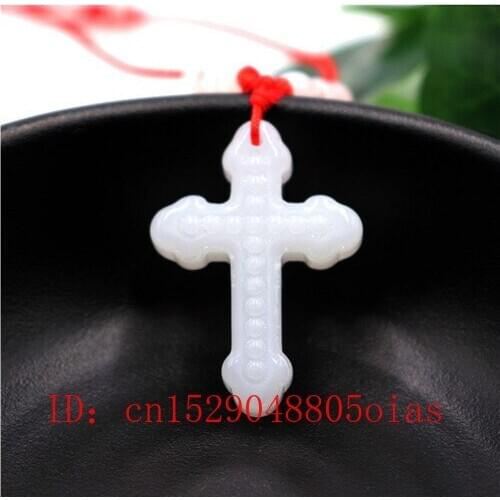 Natural Chinese White Jade Cross Pendant Agate Necklace Fashion Accessories Charm Jewelry Carved Amulet Gifts for Women Men