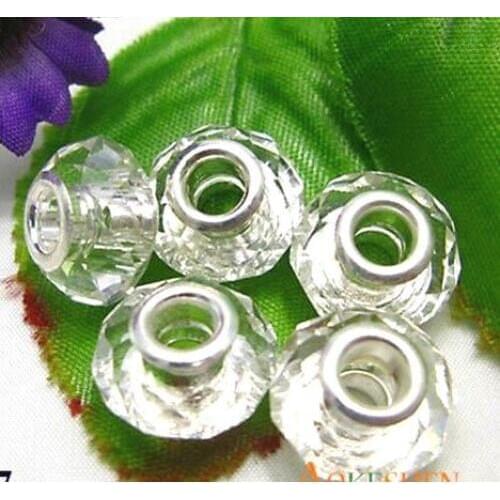 Clear Faceted Round Glass Loose Spacer Beads Big Hole For European Bracelet Necklace 50pcs Free Shipping