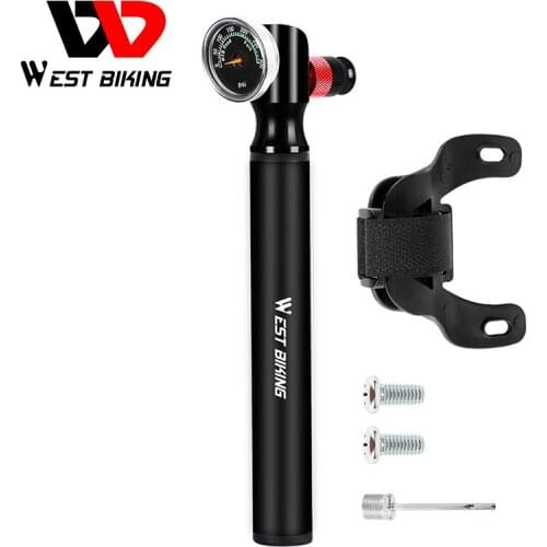 WEST BIKING Bike Fork Pump High Pressure Pump With Gauge MTB Road Bicycle Air Inflator Aluminum Alloy Cycling Hand Pump 300PSI