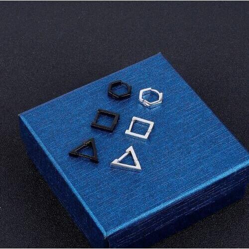 1PC Fashion Square Hexagon Triangle Stainless Steel Ear Earrings HipHop Earrings Titanium Tteel Man Earrings Jewelry Accessories