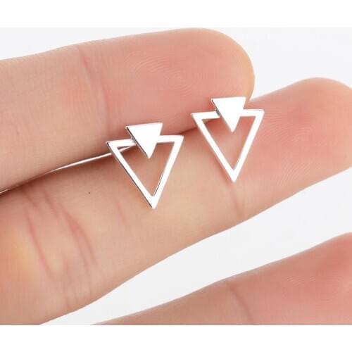 Shuangshuo Geometric 925 Sterling Silver Earrings Double Hollow Triangle Stud Earrings Statement Jewelry for Women Best Gift