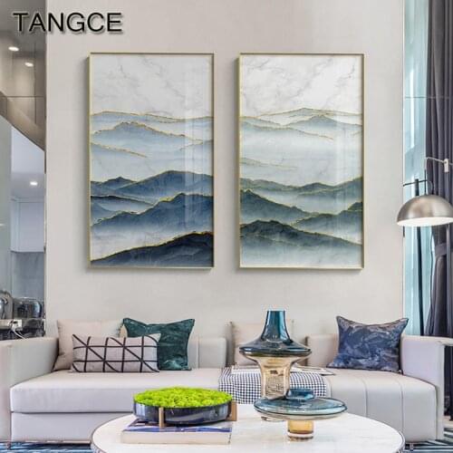 Nordic Gold Foil Mountains Landscape Abstract Poster Nordic Canvas Print Wall Art Painting Modern Picture Living Room Decoration