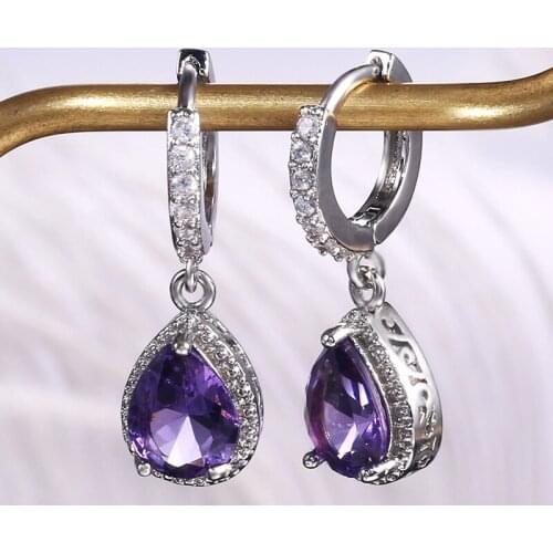 New Retro Claw Set Purple Zircon Earrings Elegant Lady Earrings Charming Girl Party Jewelry Accessories Valentines Day Gift