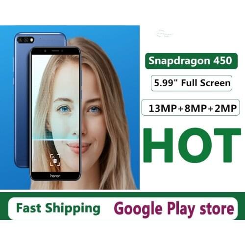 Global Rom Honor 7C Android Phone 5.99" Screen 1440x720 Android 8.0 Fingerprint 13MP+8MP+2MP Snapdragon 450 Multi Languages New