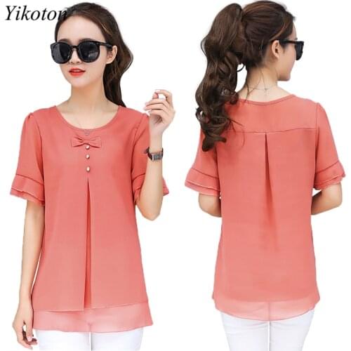 Top Woman Blouses Shirts New Summer Women Blouse Loose Plus Size Casual Tops O-Neck Short Sleeve Chiffon Shirt Blusas Femininas