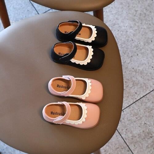 Girls' PU Leather Shoes 2021 Autumn New Lace Girl Princes Square Toe Baby Shoes Cute Flats Casual Lady Shoes Chic 22-31 Kids Hot