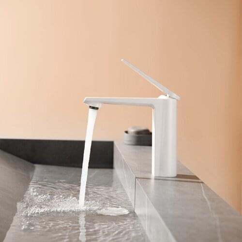 Bathroom Sink Faucet Matte White Modern Basin Mixer Tap Brass Body Single Handle Single Hole Deck Mount