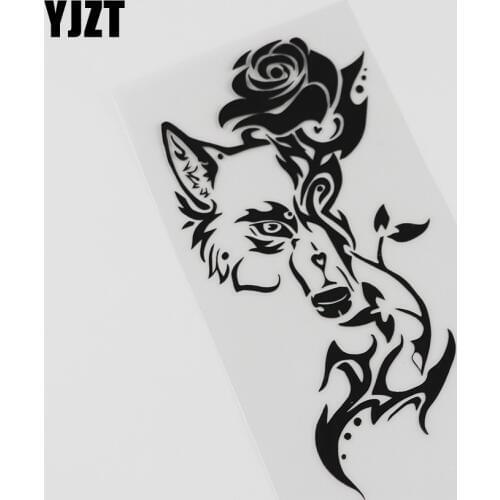YJZT 7.6CM*15.3CM Fashion Wolf Flower Tribal Window Decoration Vinyl Car Sticker 13C-0061