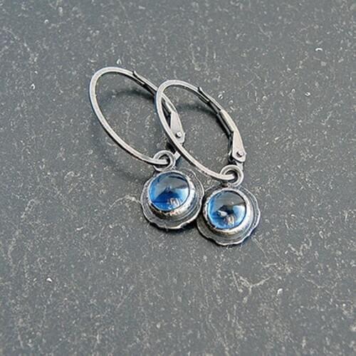 Bohemian Style Crystal Blue Round Zirconia Pendant Ear Clasp European and American Retro Earrings for Women Gift Ethnic Jewelry