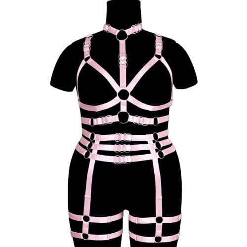 Full Body Elastic Bondage 2Pc Erotic Lingerie Sets Harness For Women Cage Hollow Chest Goth Punk Carnival Cosplay Costume