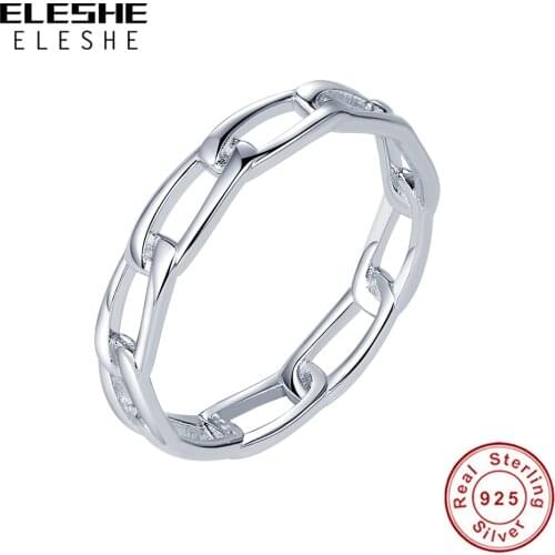 ELESHE 2020 New 925 Sterling Silver Open Link Rings Band Retro Weave Cross Link Chain Finger Ring for Women Fine Jewelry