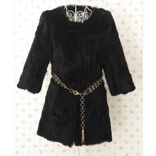 Free shipping real Rabbit Fur Coat Jacket Women full pelt rabbit fur jacket winter fur Overcoat Outerwear plus size NO belt J34
