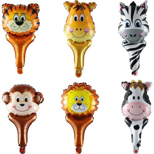 10pcs animal head hand stick foil Balloons tiger lion monkey giraffe air ballon birthday party decorations baby shower kids toys