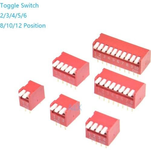 10PCS red 1/2/3/4/5/6/8/10/12 Position bits dip TOGGLE switch doule Row PITCH 2.54MM Slide Switches Right Angle