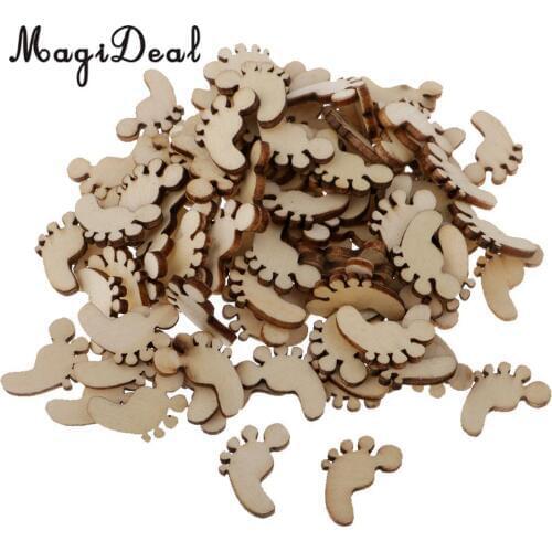 MagiDeal High Quality 100Pcs Wooden Wood Pieces Footprint Cutout Craft Embellishments for Decoupage Sign Making Plaques Supply