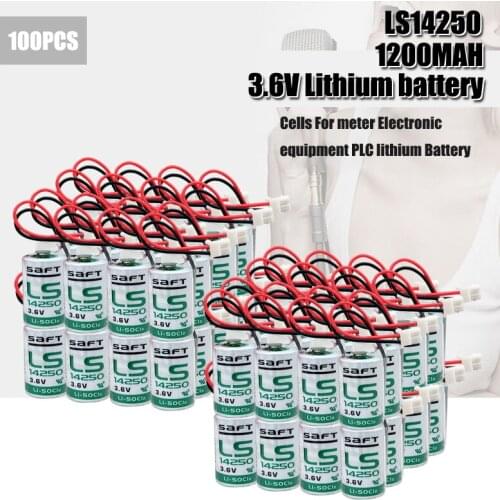 100pcs/lot New Original SAFT LS 14250 LS14250 14250 3.6V 1/2 AA 1/2AA primary battery LS14250 PLC Lithium Battery With Plug