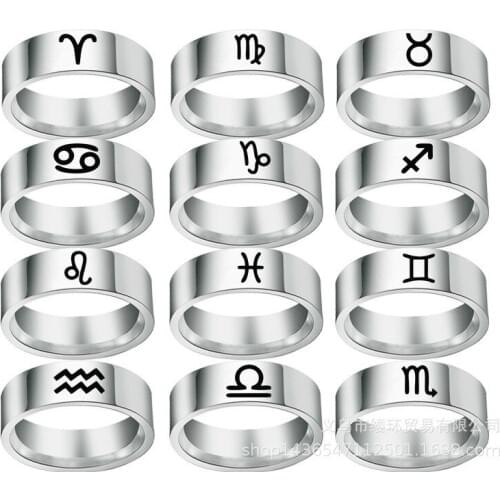 12 Zodiac Ring Aries Taurus Gemini Cancer Virgo Libra Scorpius Sagittarius Capricornus Wedding Stainless Steel Rings Jewelry