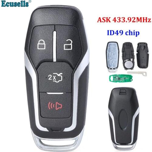 3+1 Button ASK 433.92 MHz Smart Remote Key For Ford (CAR) with NCF2951F / HITAG PRO / 49 Chip HU101